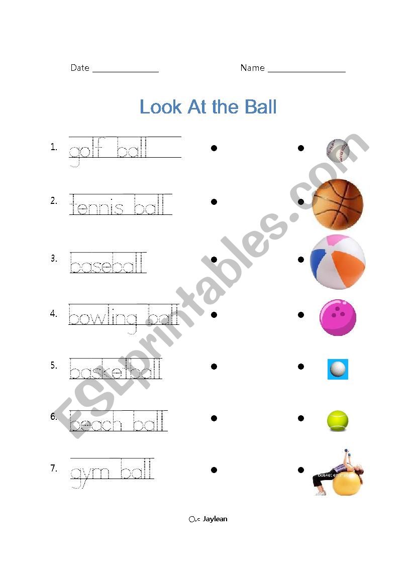 Type of Balls worksheet