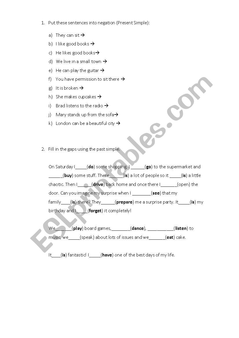 Present and Past Simple Activities