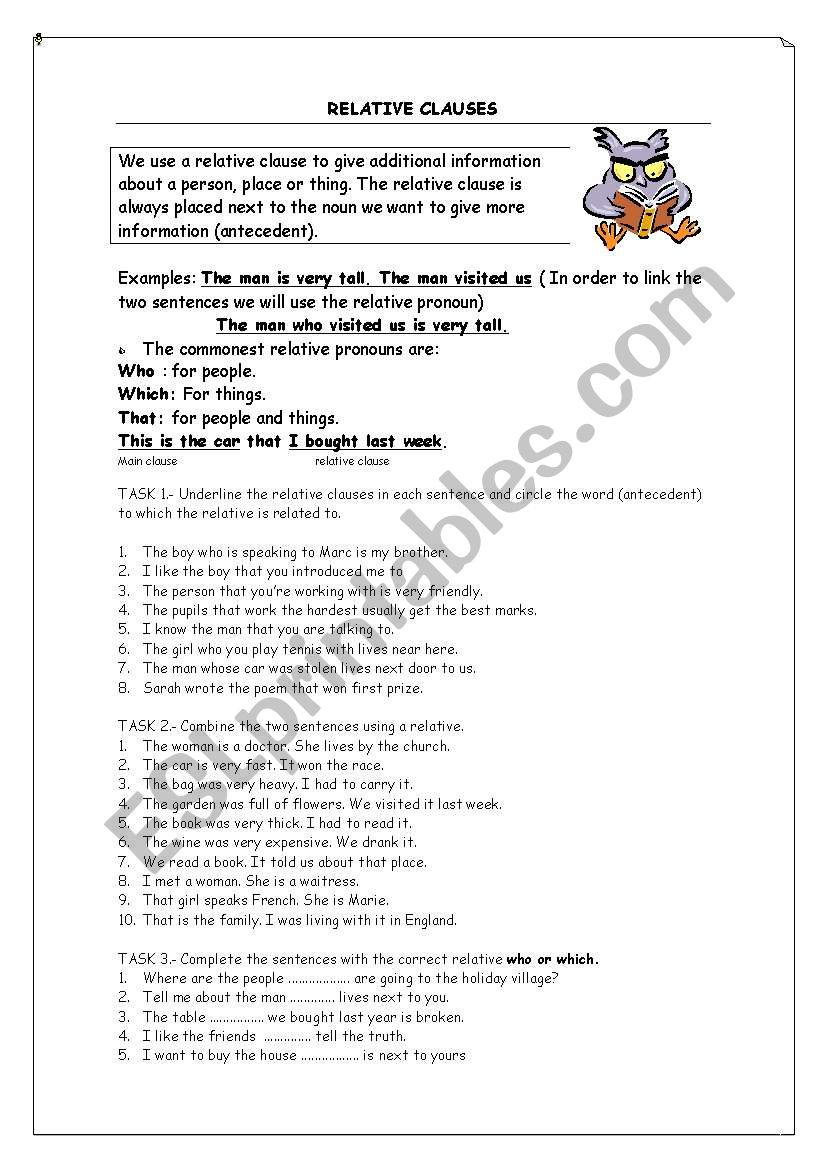 relative clauses worksheet