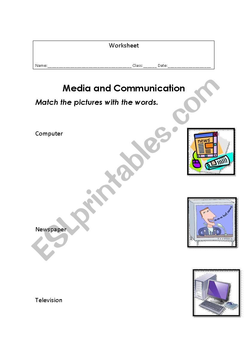 Media and communication worksheet