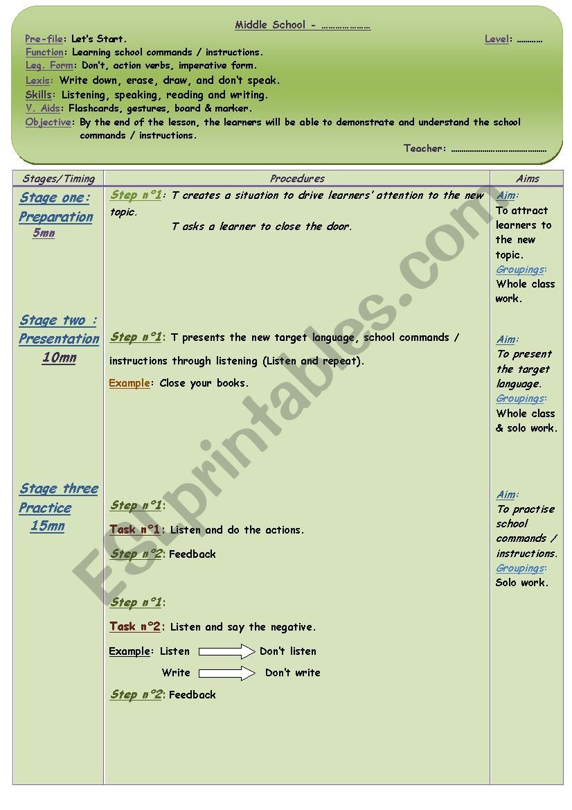 Learning school commands / instructions.