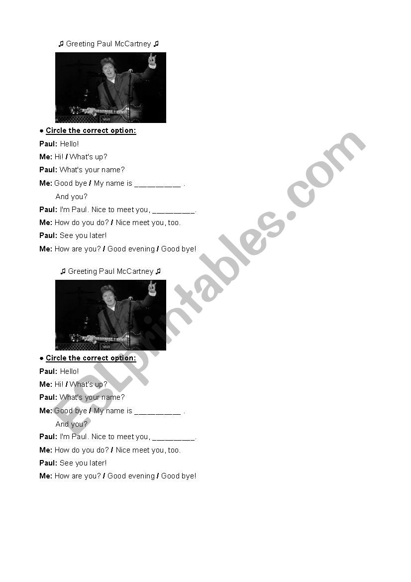 Greeting Paul worksheet