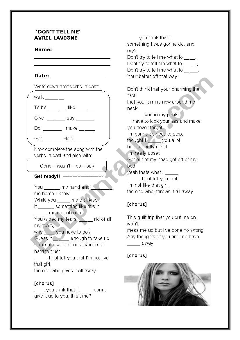 simple past song   worksheet