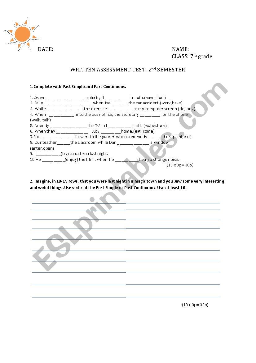 WRITTEN ASSESSMENT  past simple and continuous/ Robin Hood