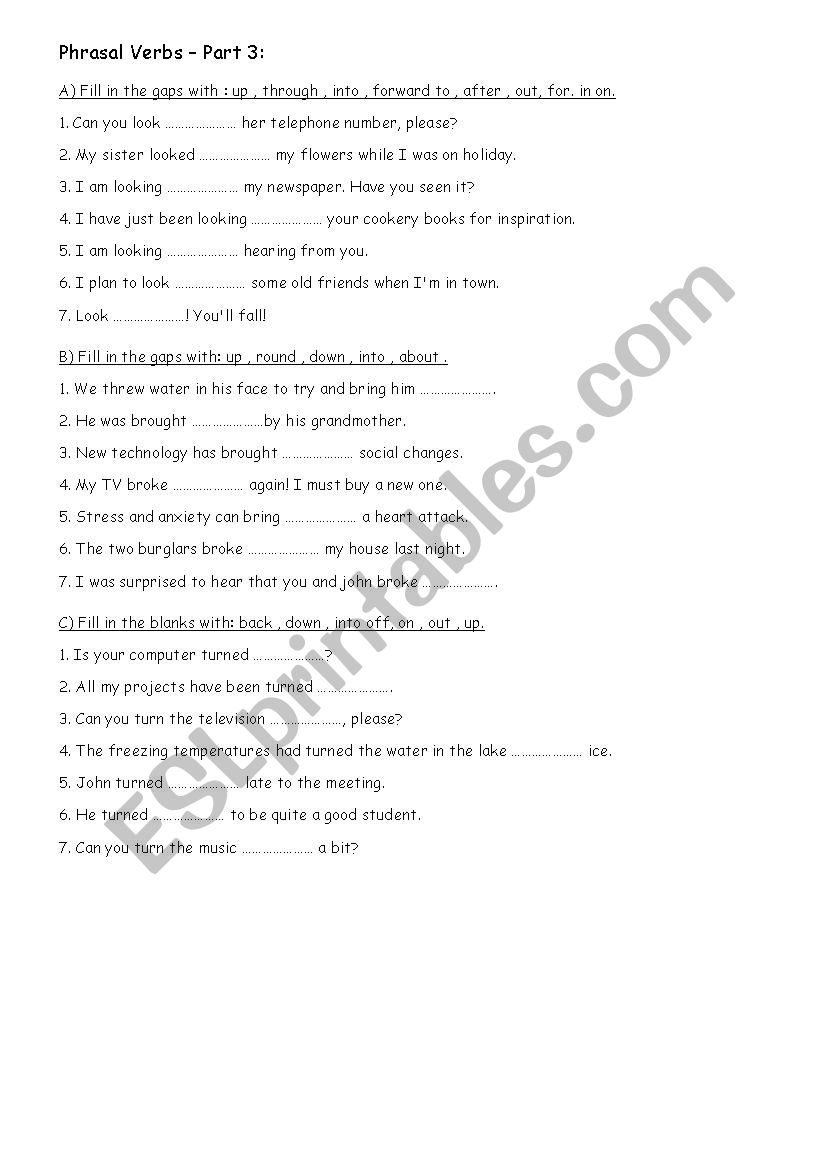 Phrasal Verbs - Part 3 worksheet