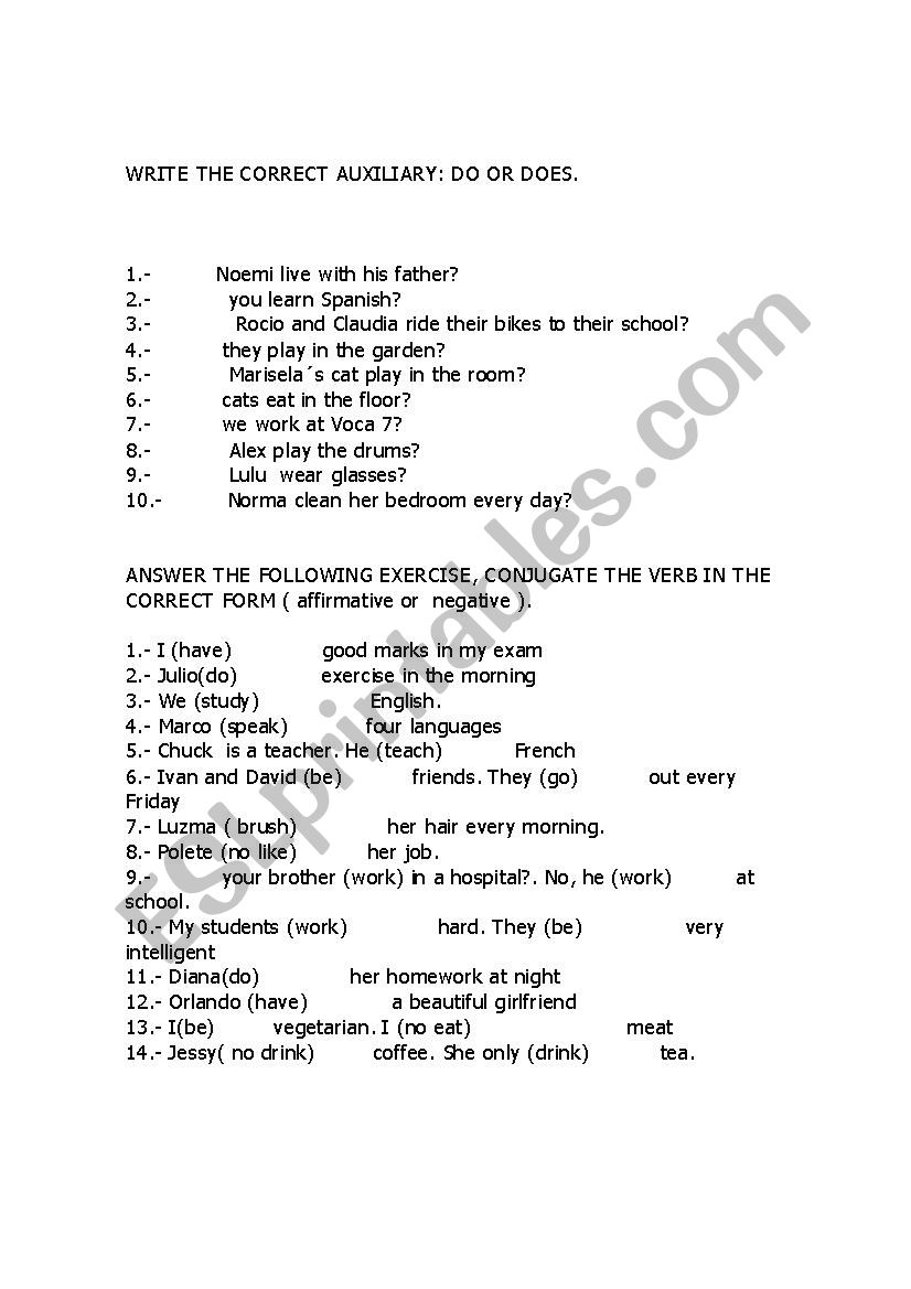 Present simple guide worksheet