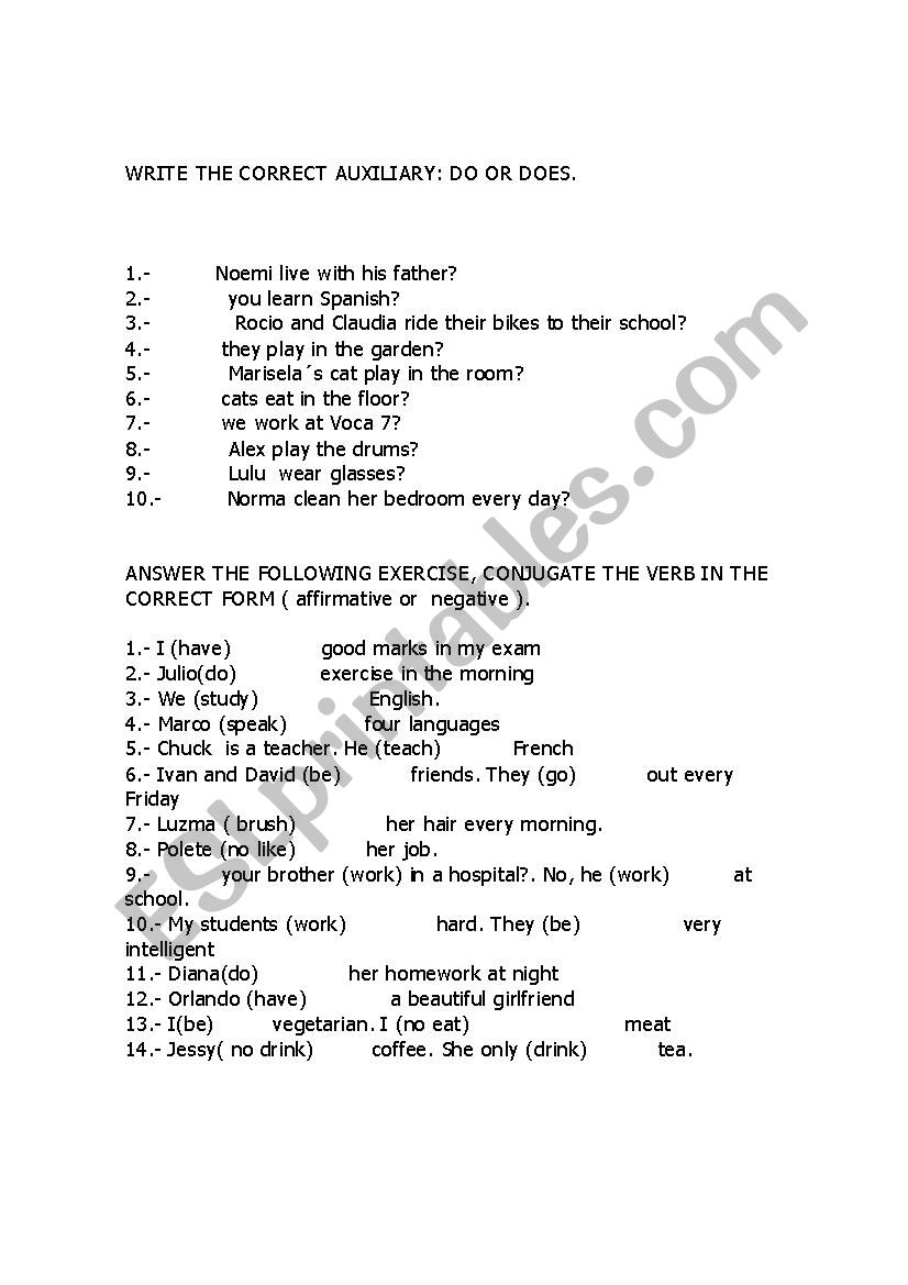 Present simple guide worksheet