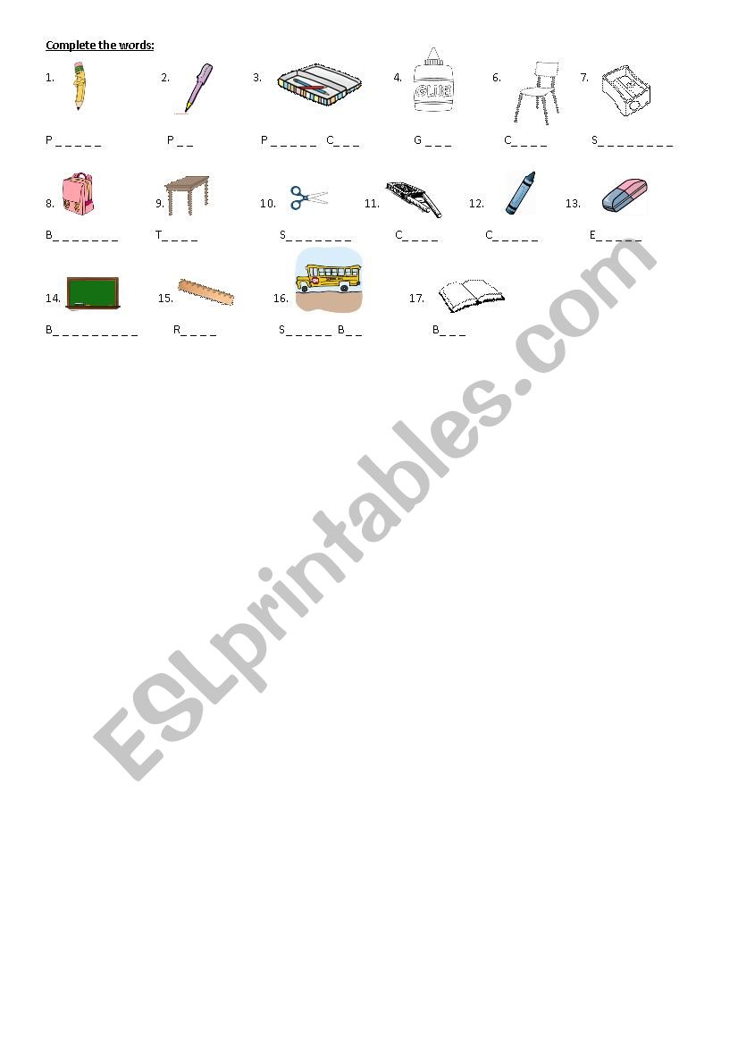 classroom objects worksheet