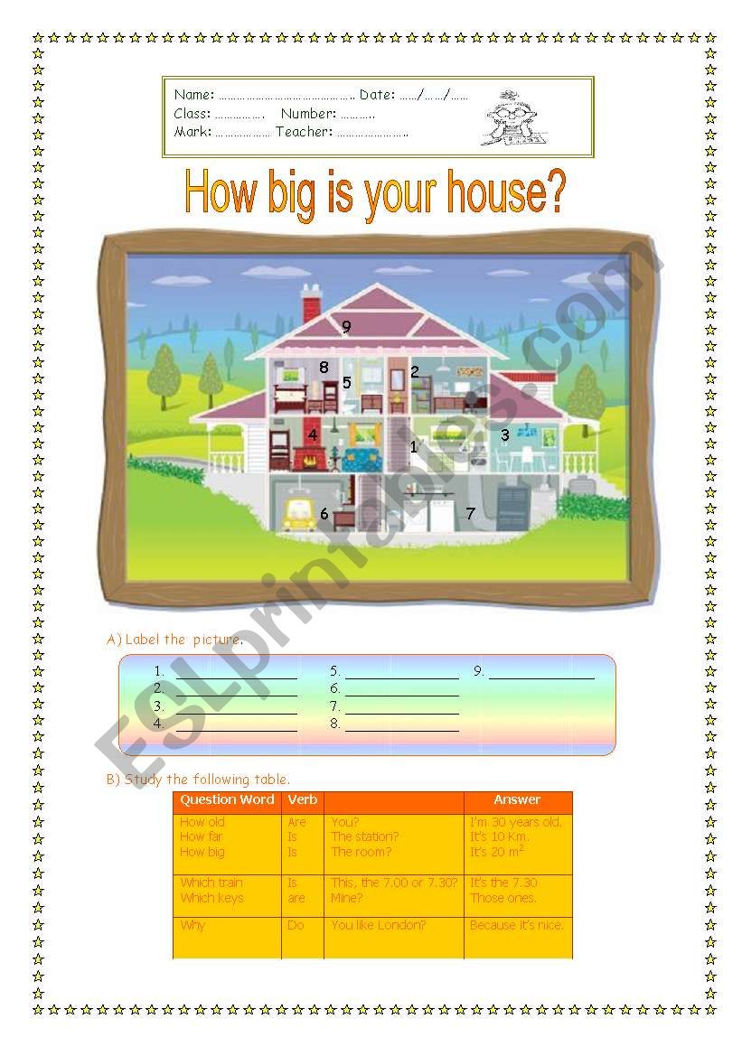 How big is your house? worksheet