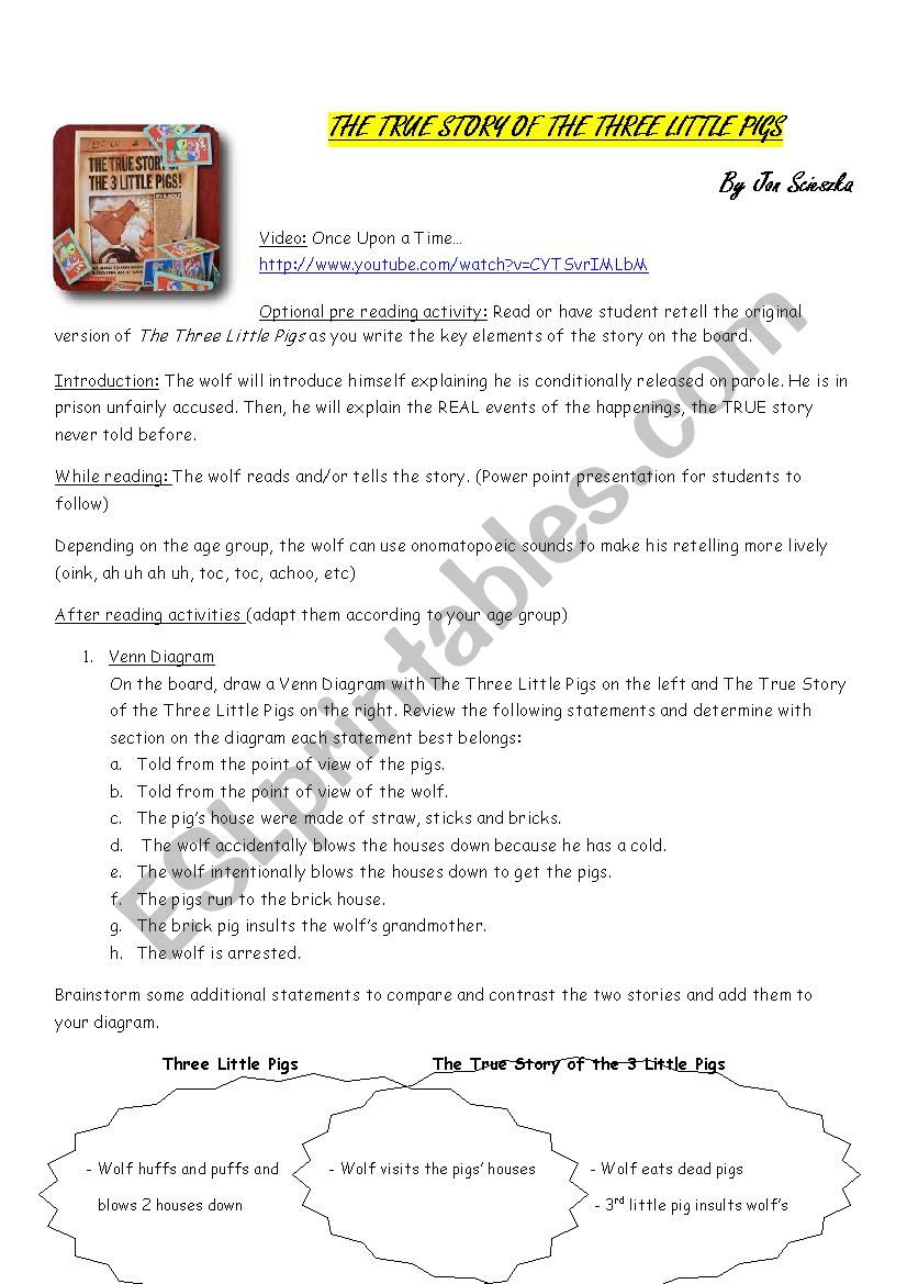 The true story of the 3 little pigs esl worksheet by mar lis