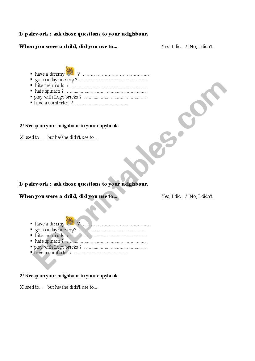 did you use to...? worksheet