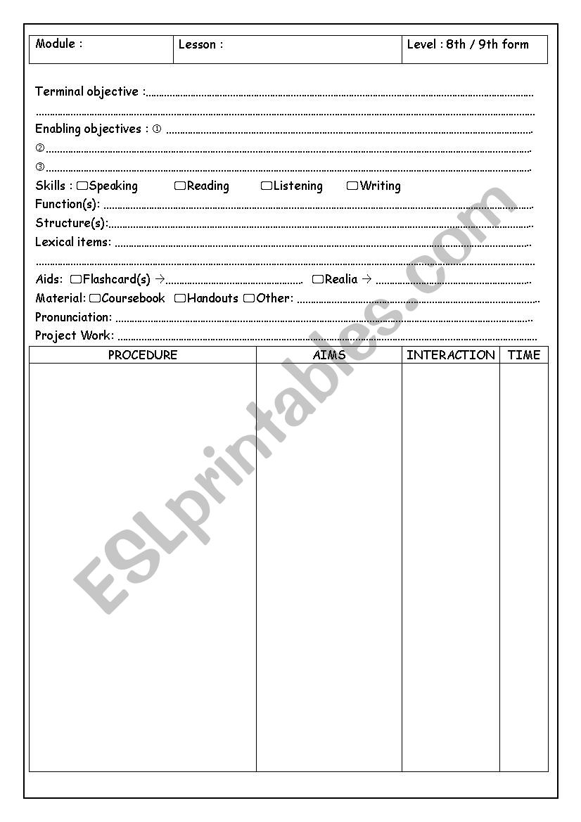 Lesson Plan Template worksheet