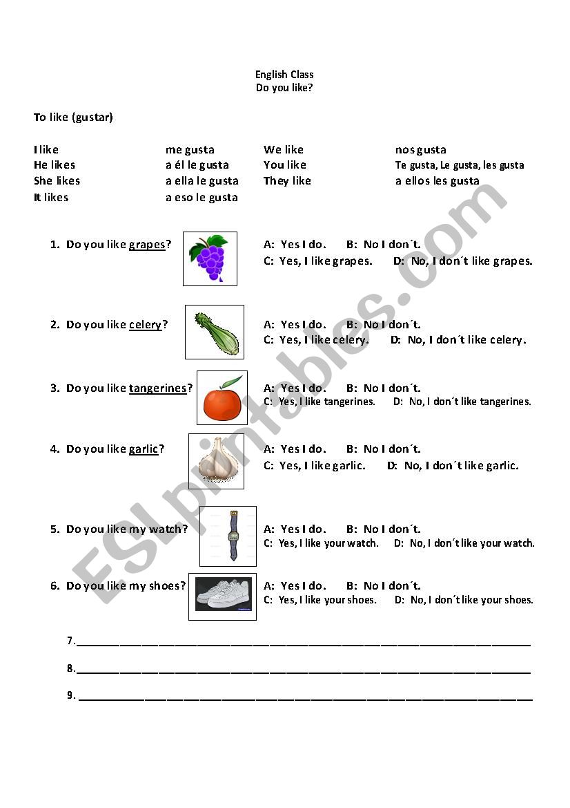 Do you Like? worksheet