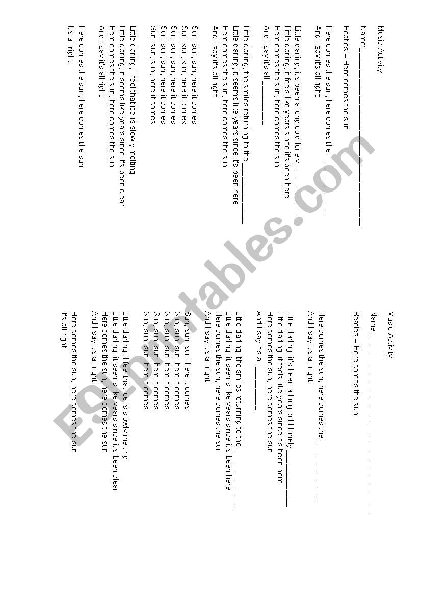 Here comes the sun wordsearch worksheet