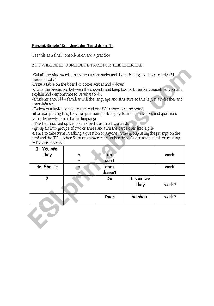 Present Simple - DO and DOES Ss centred consolidation activity