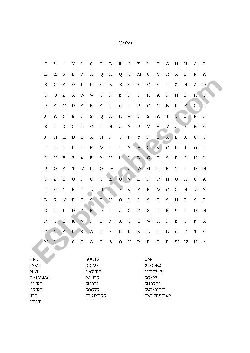 Clothing Crossword worksheet