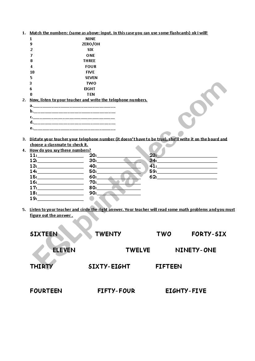 NUMBERS MATCHING worksheet