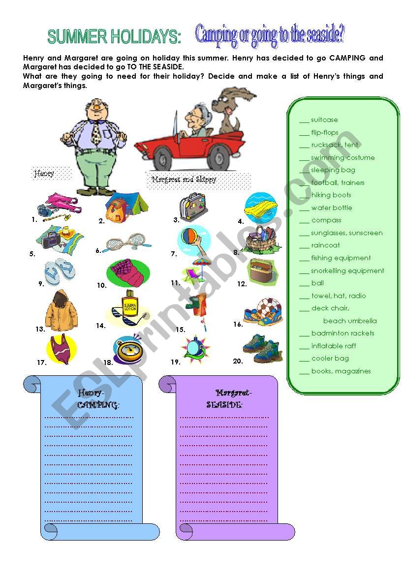 Camping or seaside? worksheet