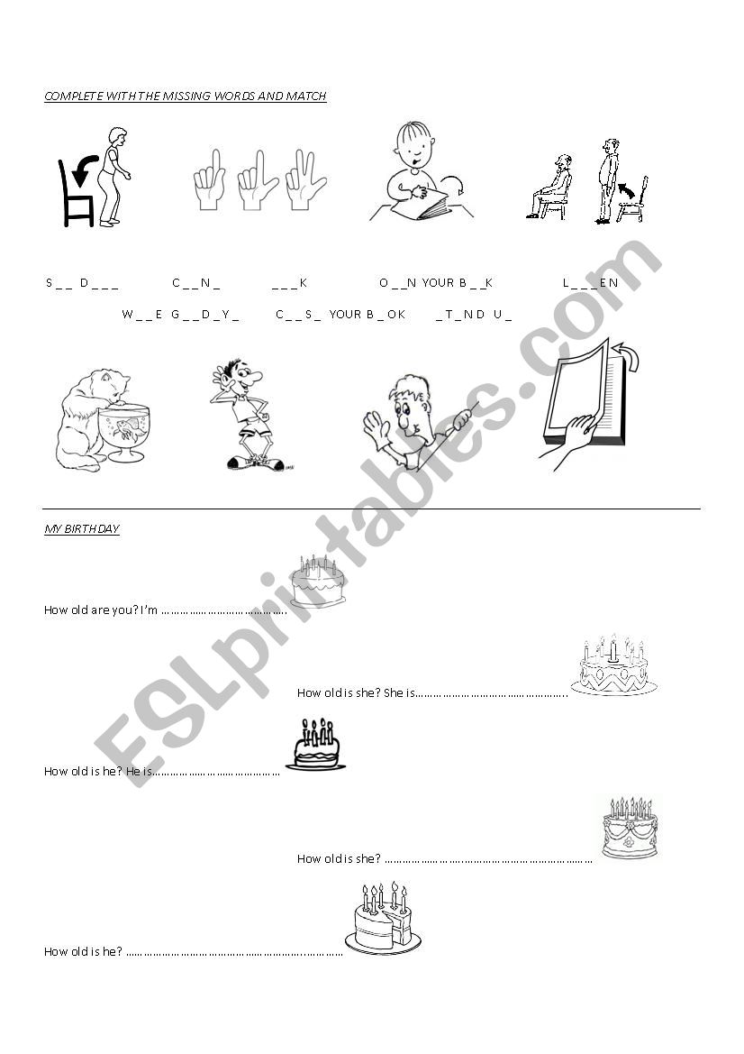 INSTRUCTIONS AND  BIRTHDAY worksheet