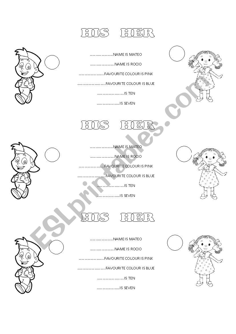 HIS  HER worksheet