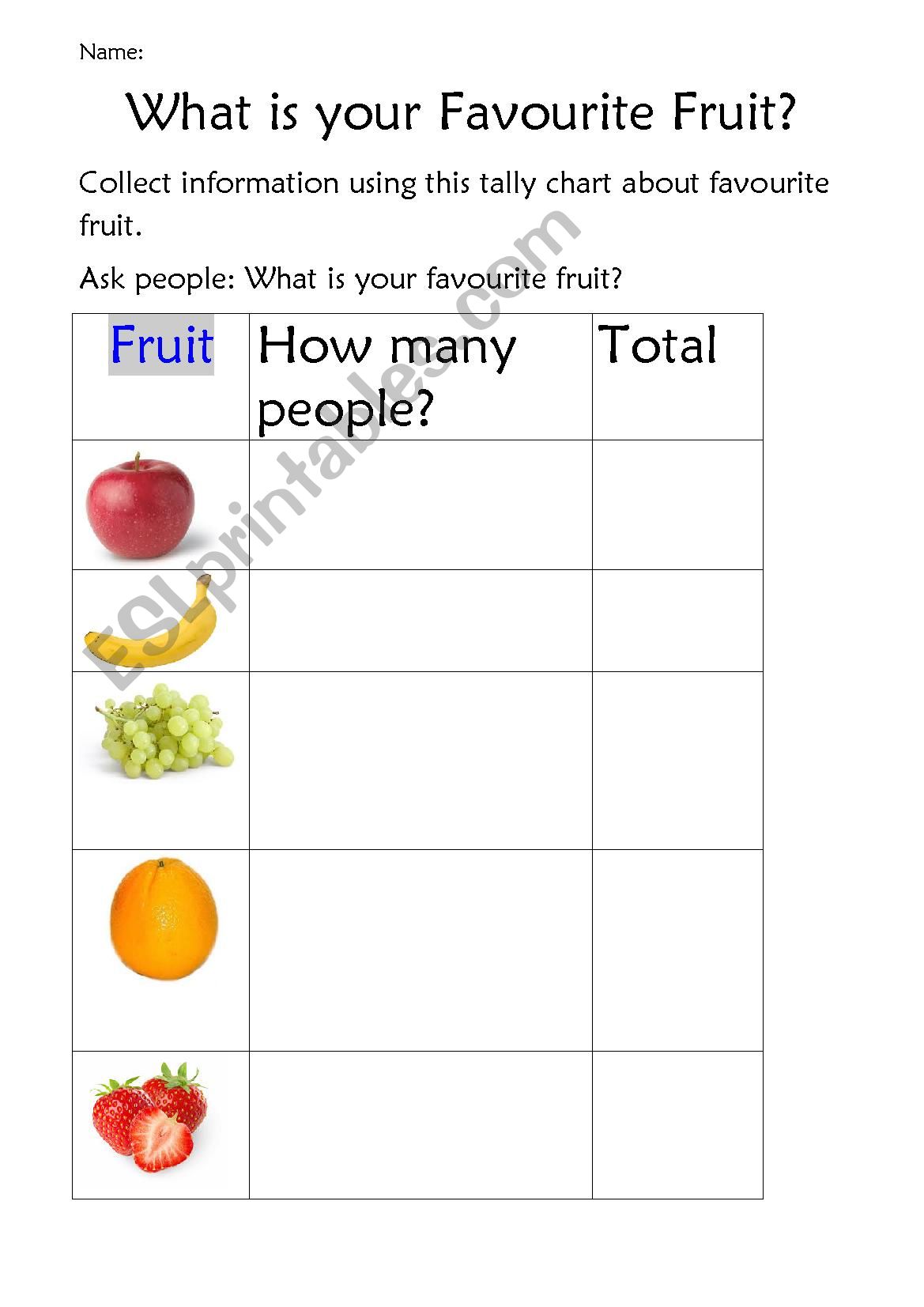 Tally chart of favourite fruit