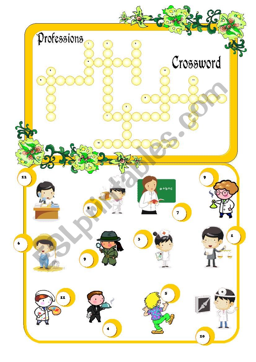 Professions. Crossword. worksheet