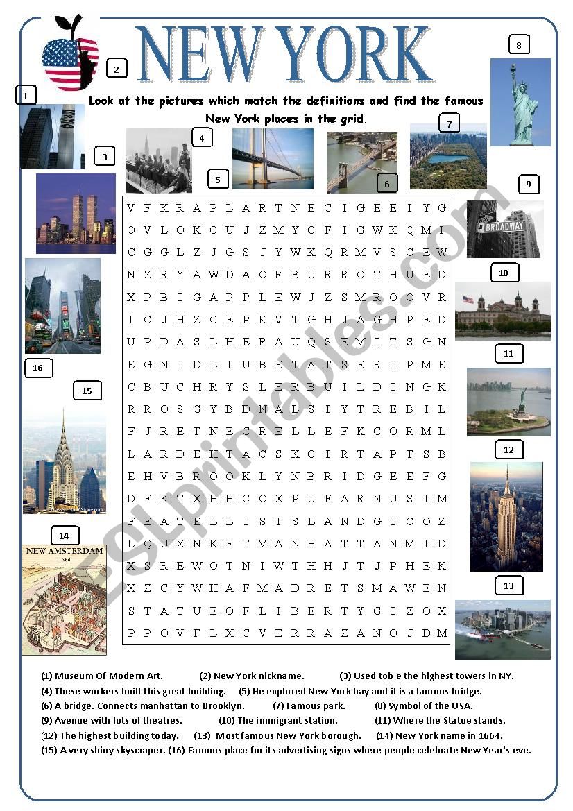 NEW YORK favorite sights worksheet