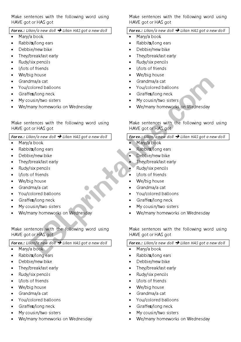 Verb To have worksheet