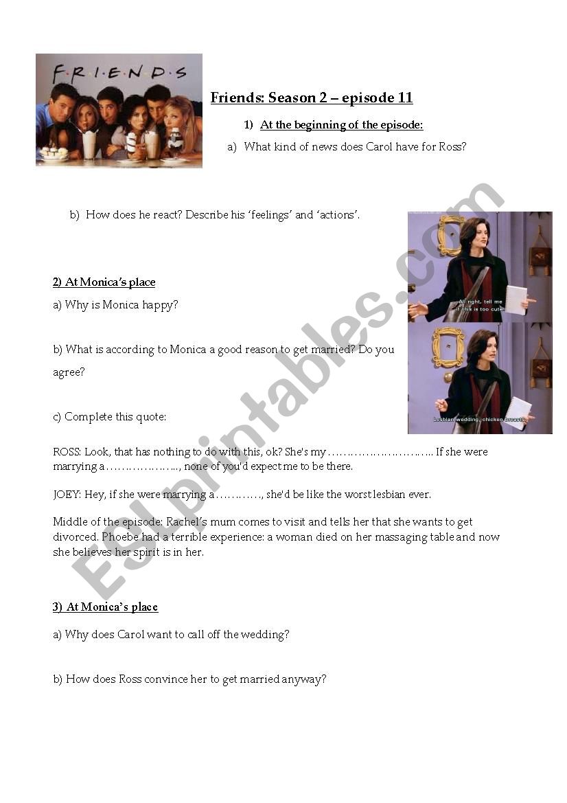 Friends: Lesbian wedding worksheet