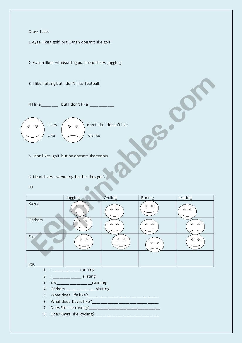 simple present  lke-dislike worksheet