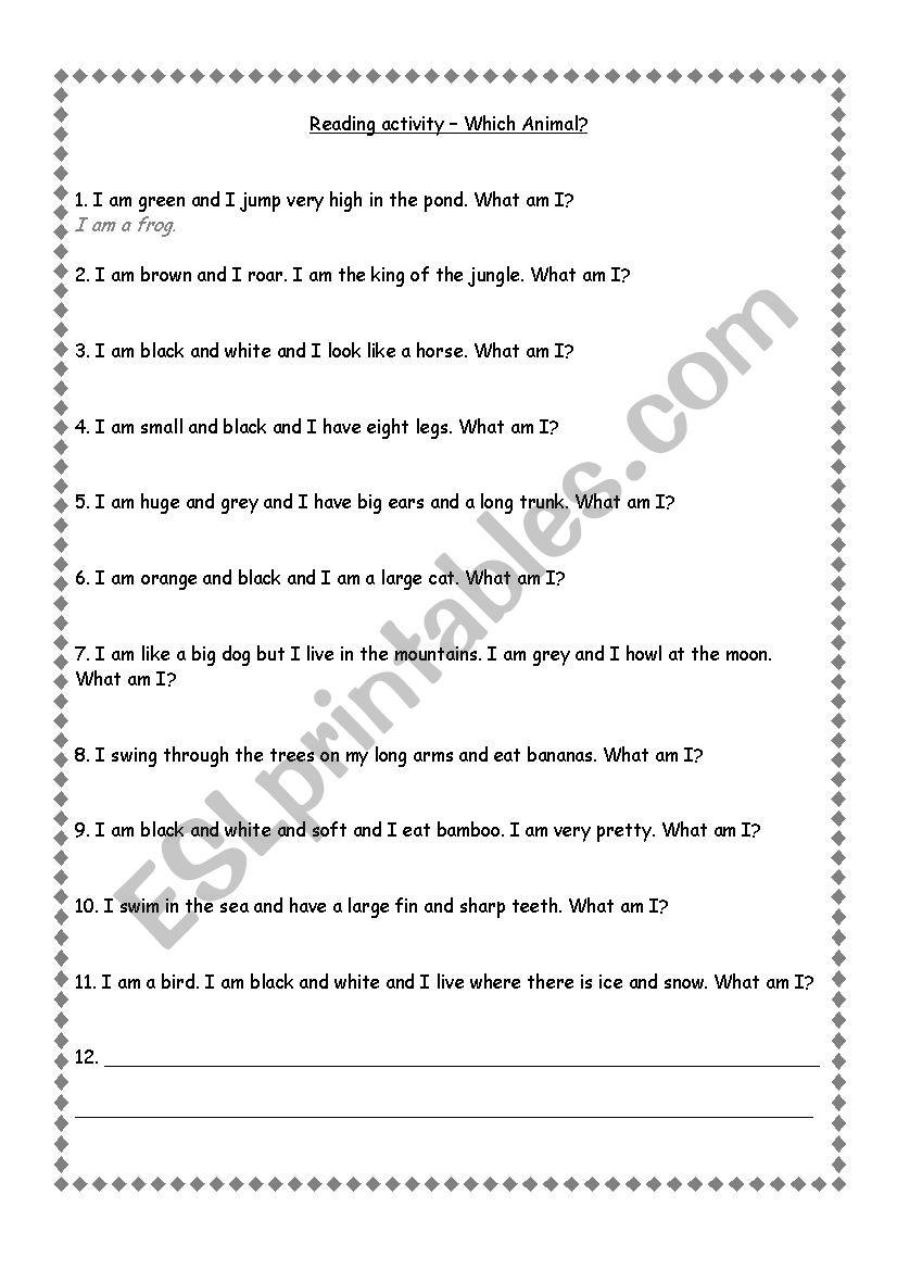 Animal Descriptions worksheet