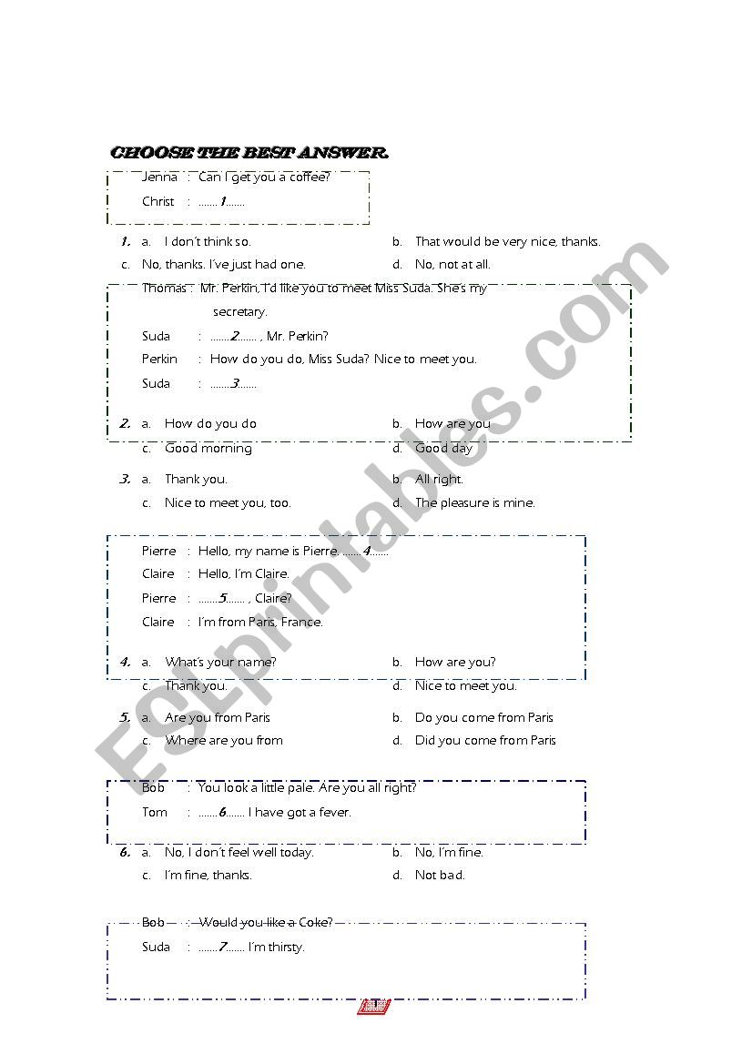 Conversation test worksheet