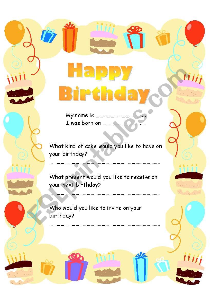 Birthday worksheet