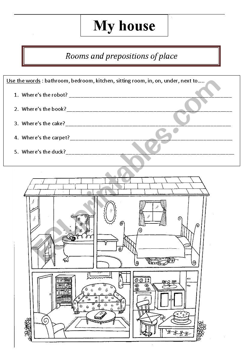 My house, rooms and prepositions of place