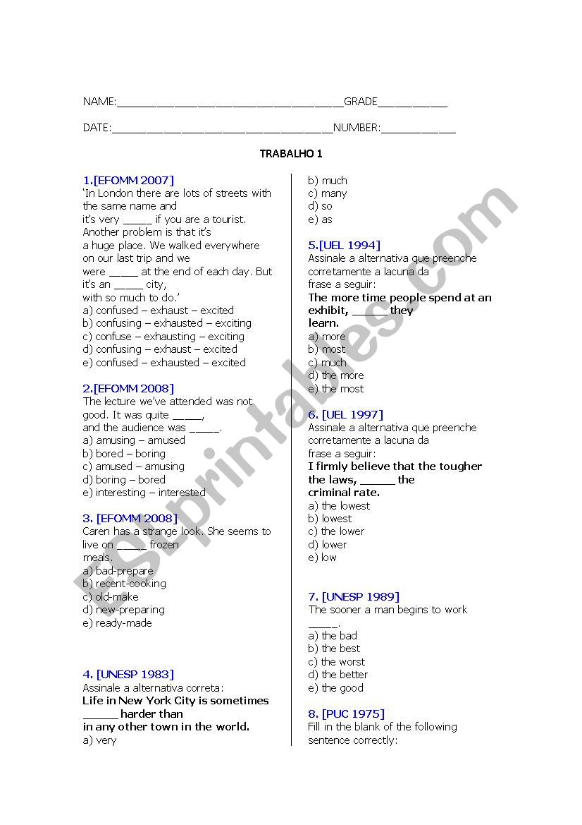 Comparatives and superlatives worksheet