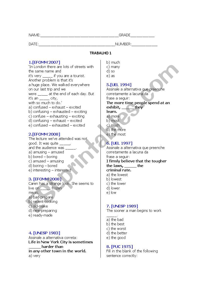 Comparatives and superlatives worksheet