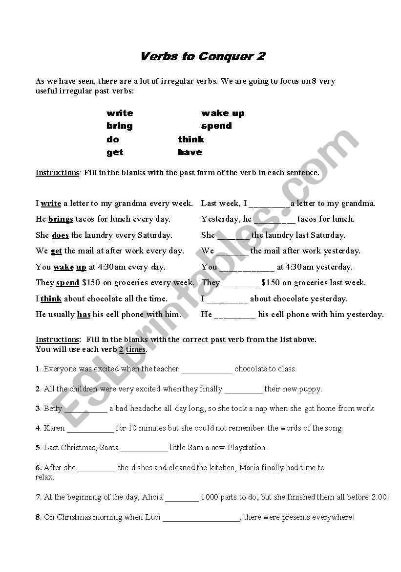 Verbs to Conquer 2 worksheet