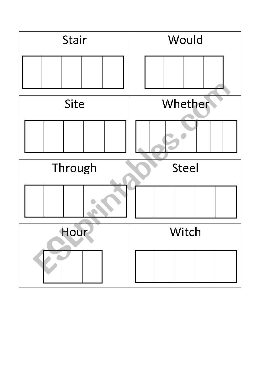 Homophone Cards worksheet