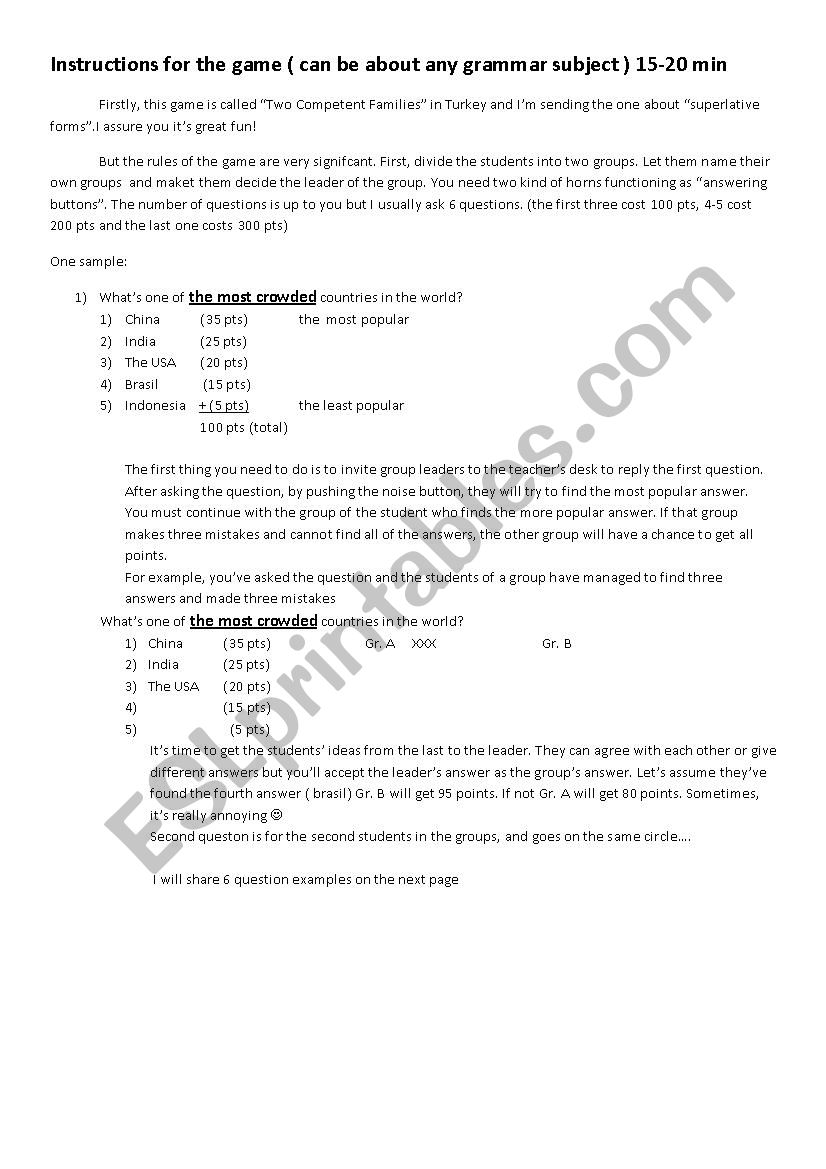 superlative game worksheet