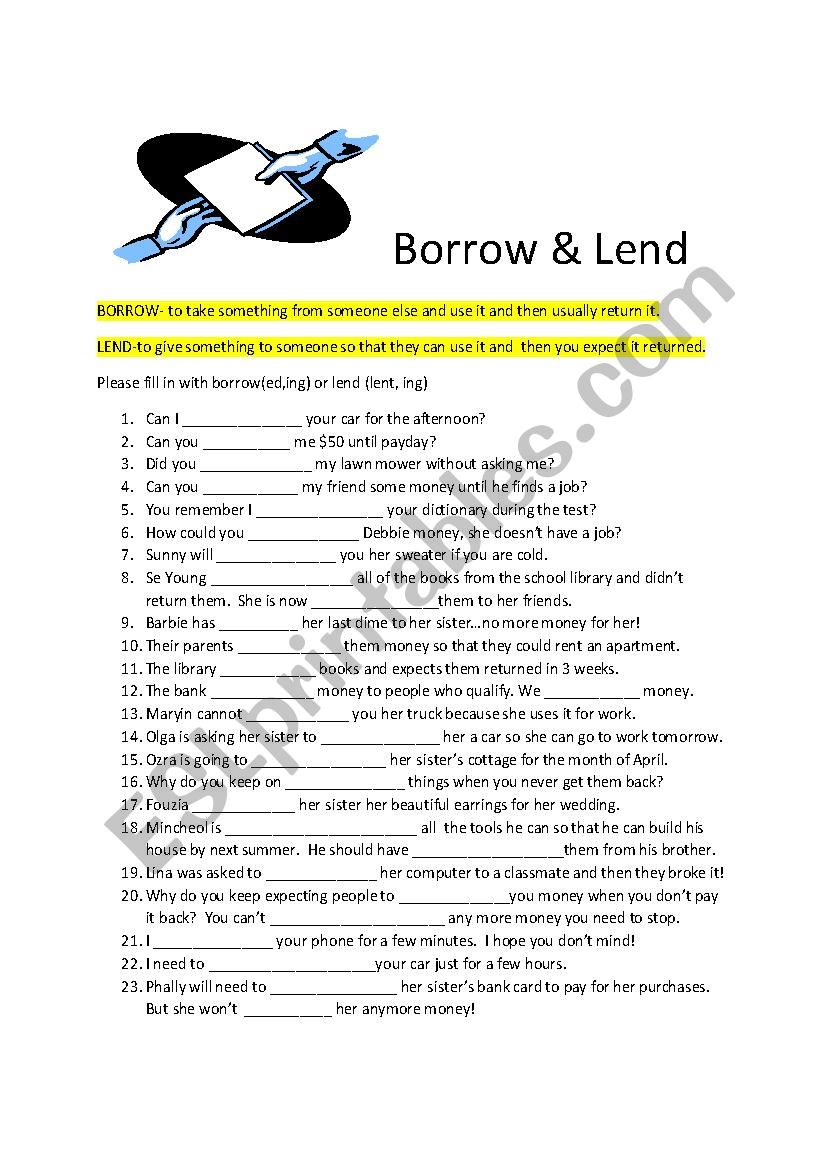Borrow & Lend worksheet