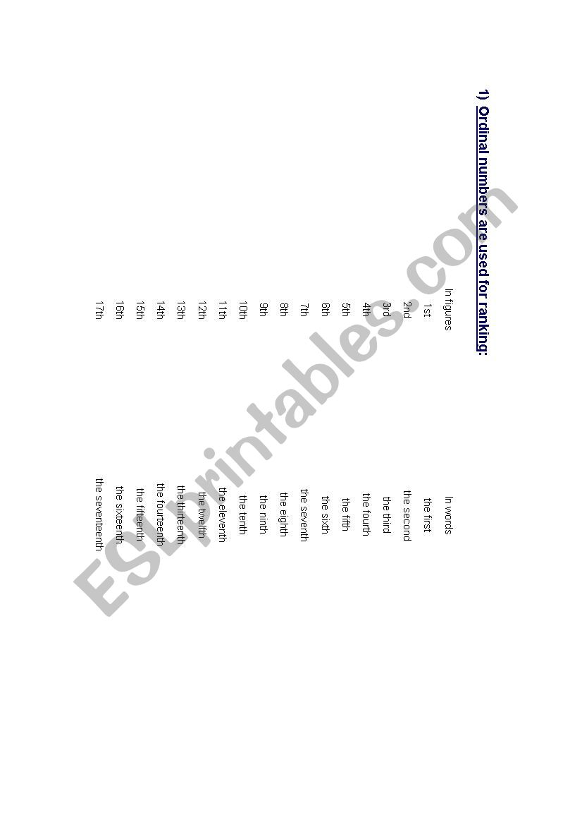 ordinal numbers worksheet