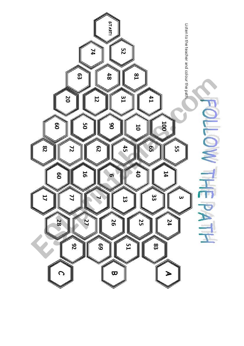 Follow the path: numbers worksheet