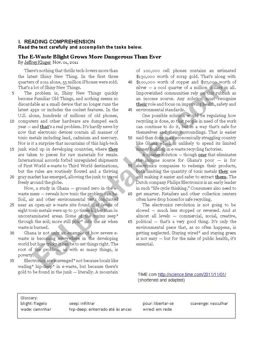 E-Waste  worksheet