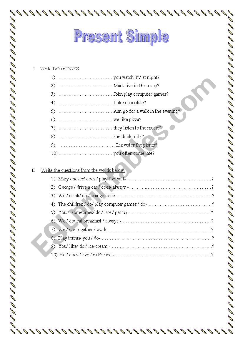 Present Simple  worksheet