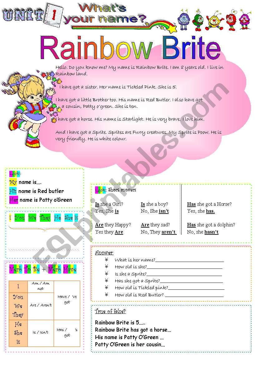 Rainbow Brite worksheet