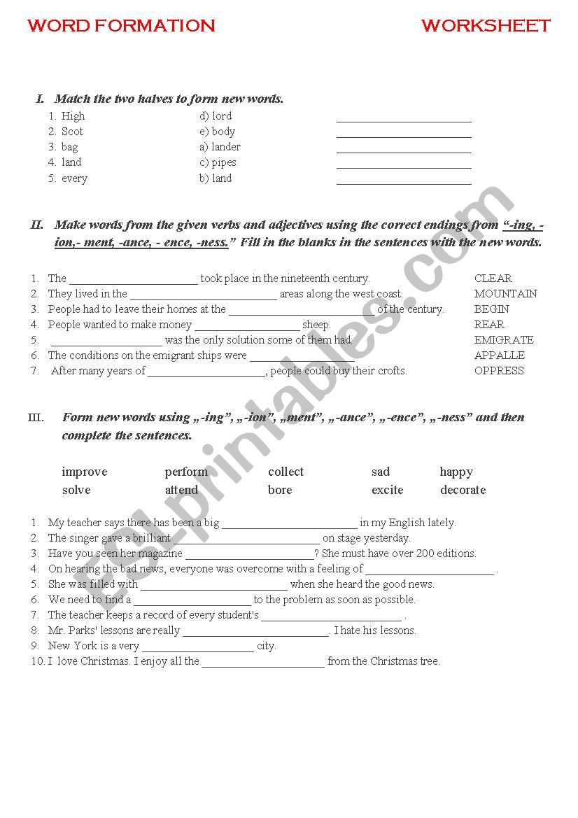 word formation worksheet worksheet