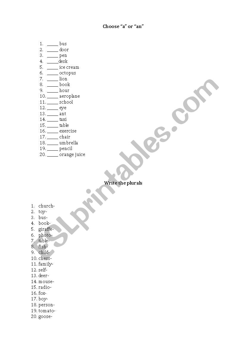 Revision exercises worksheet