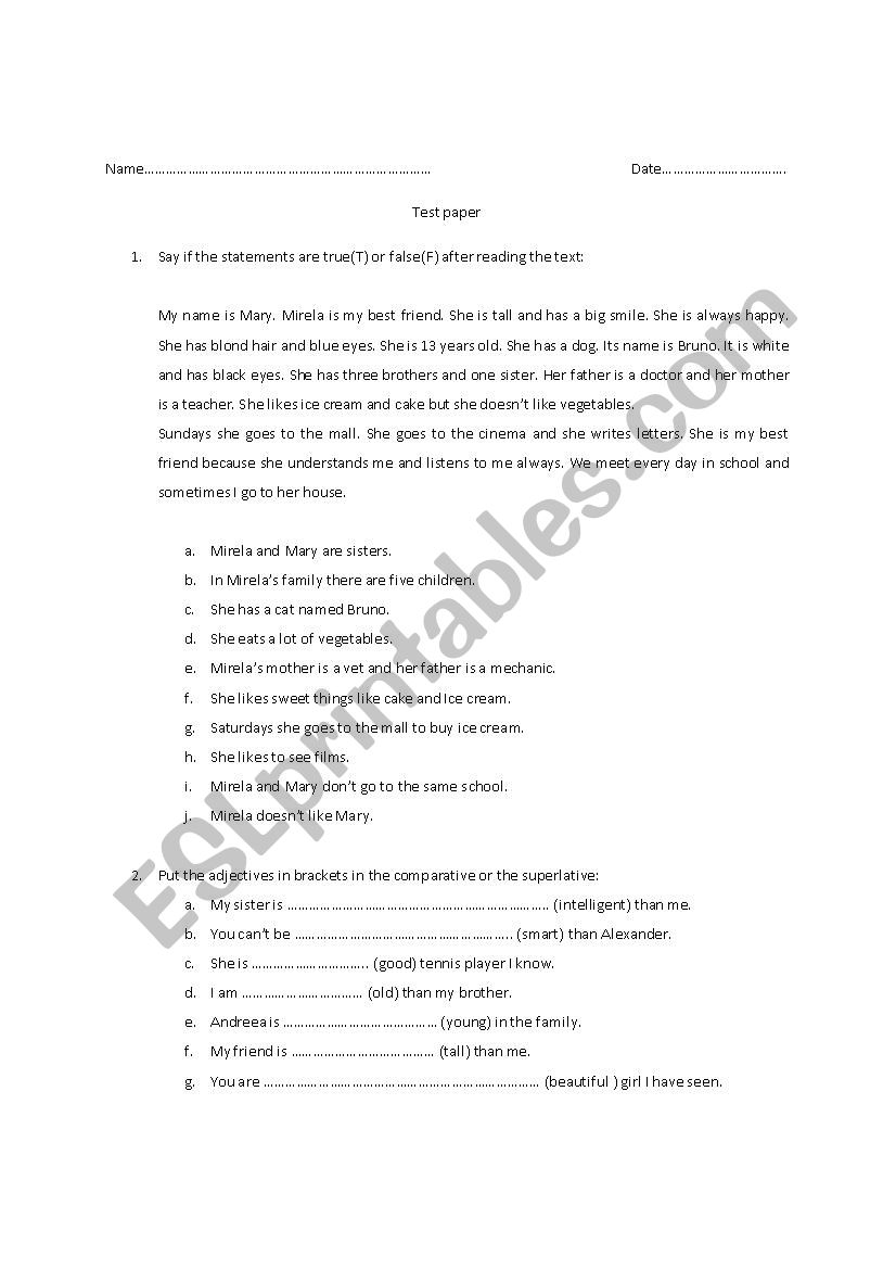 English test - Romania worksheet