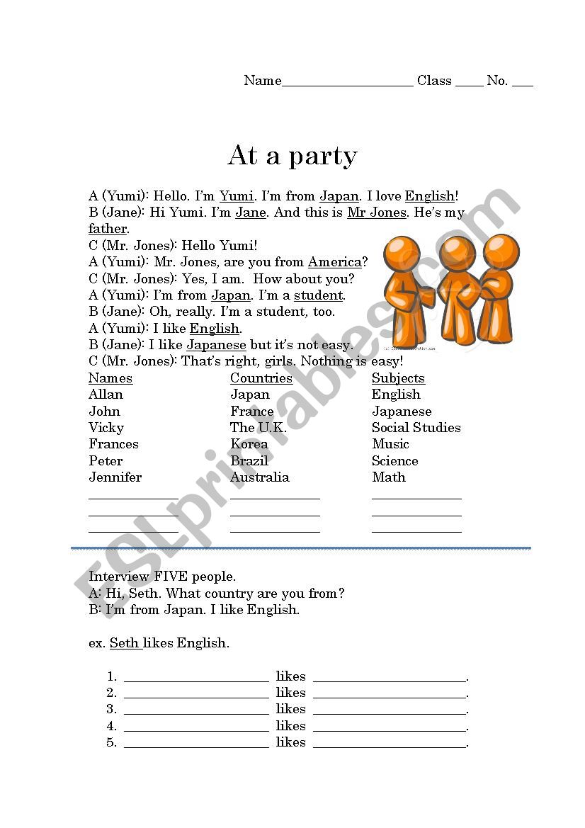 At a Party - introductions worksheet