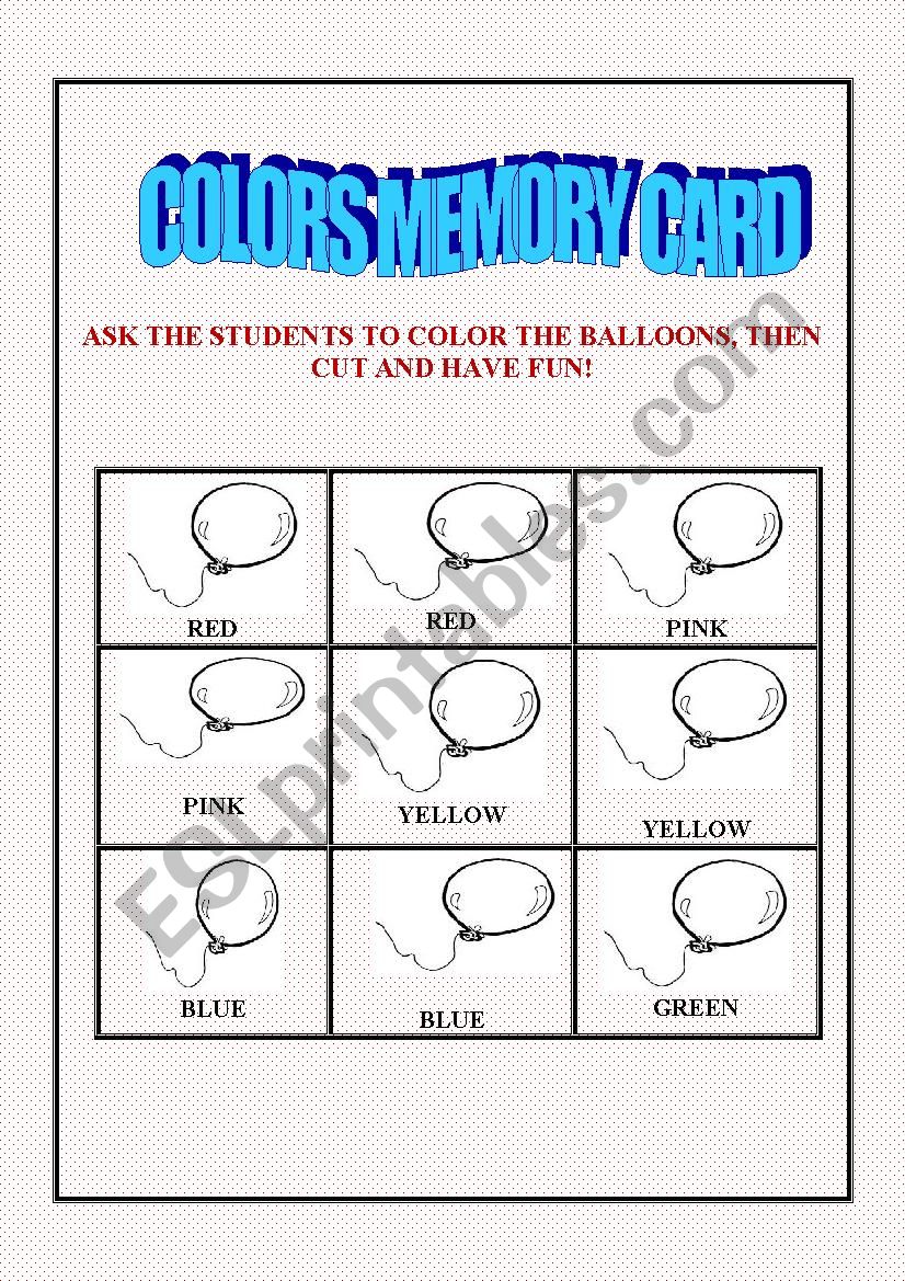 Colors Memory Card game worksheet